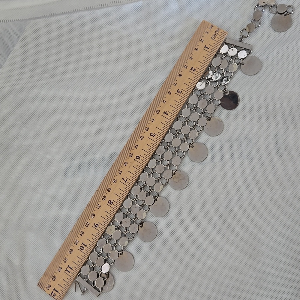 Statement Silver Tone Disk Metal Chocker Necklace - image 3